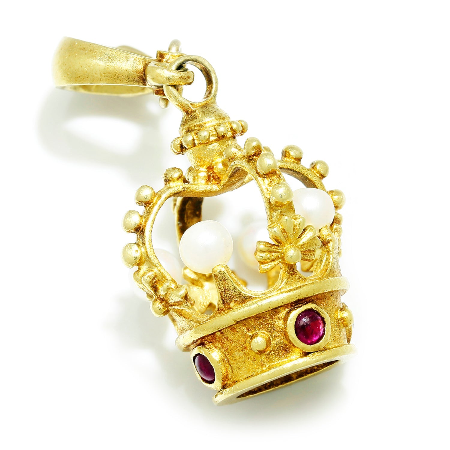 Once Upon A Diamond Pendant Yellow Gold Cynthia Bach Crown Charm with Rubies & Pearls 18K Yellow Gold