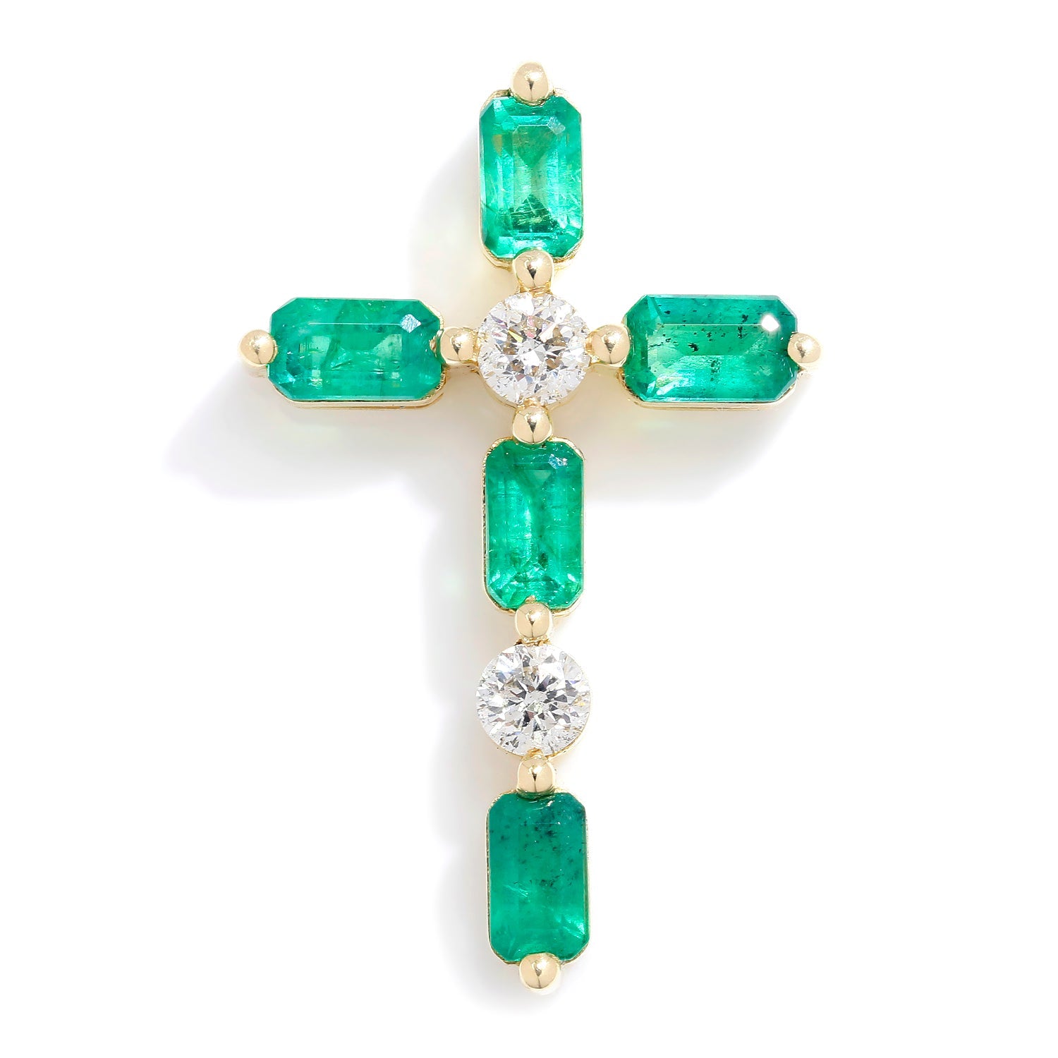 Once Upon A Diamond Pendant Yellow Gold Emerald Crucifix Pendant with Diamonds Yellow Gold 1.77ctw