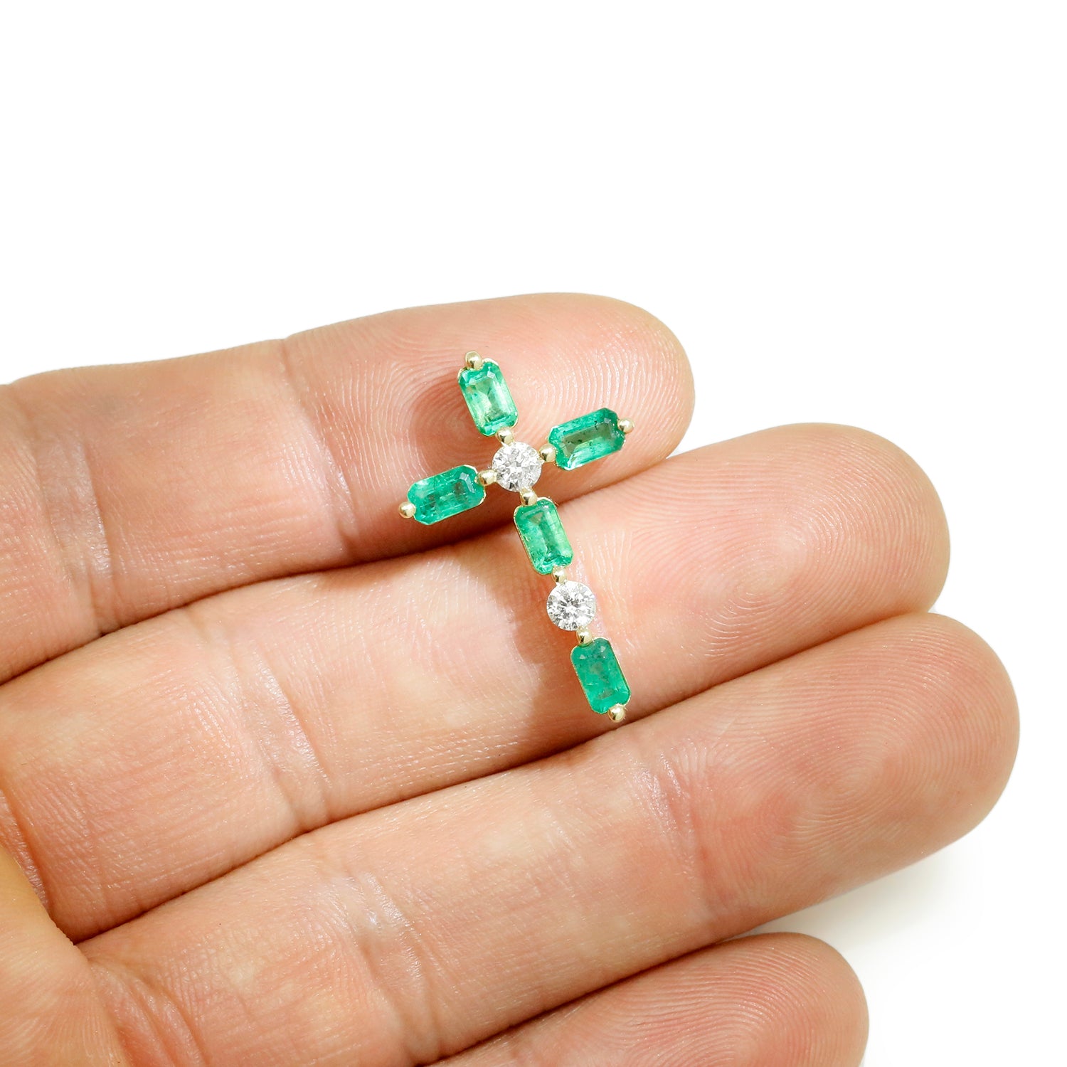 Once Upon A Diamond Pendant Yellow Gold Emerald Crucifix Pendant with Diamonds Yellow Gold 1.77ctw