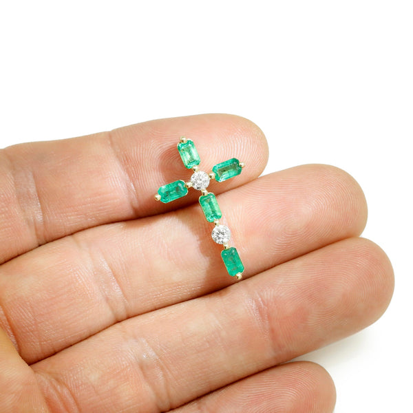 Emerald Crucifix Pendant with Diamonds Yellow Gold 1.77ctw - Image 2