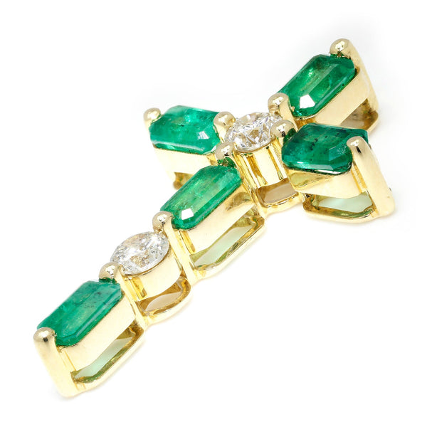 Emerald Crucifix Pendant with Diamonds Yellow Gold 1.77ctw - Image 3