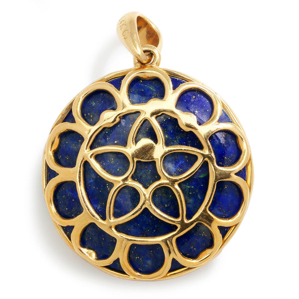 Lapis Lazuli Pendant with Diamonds and Emeralds Yellow Gold - Image 2