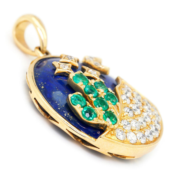 Lapis Lazuli Pendant with Diamonds and Emeralds Yellow Gold - Image 3