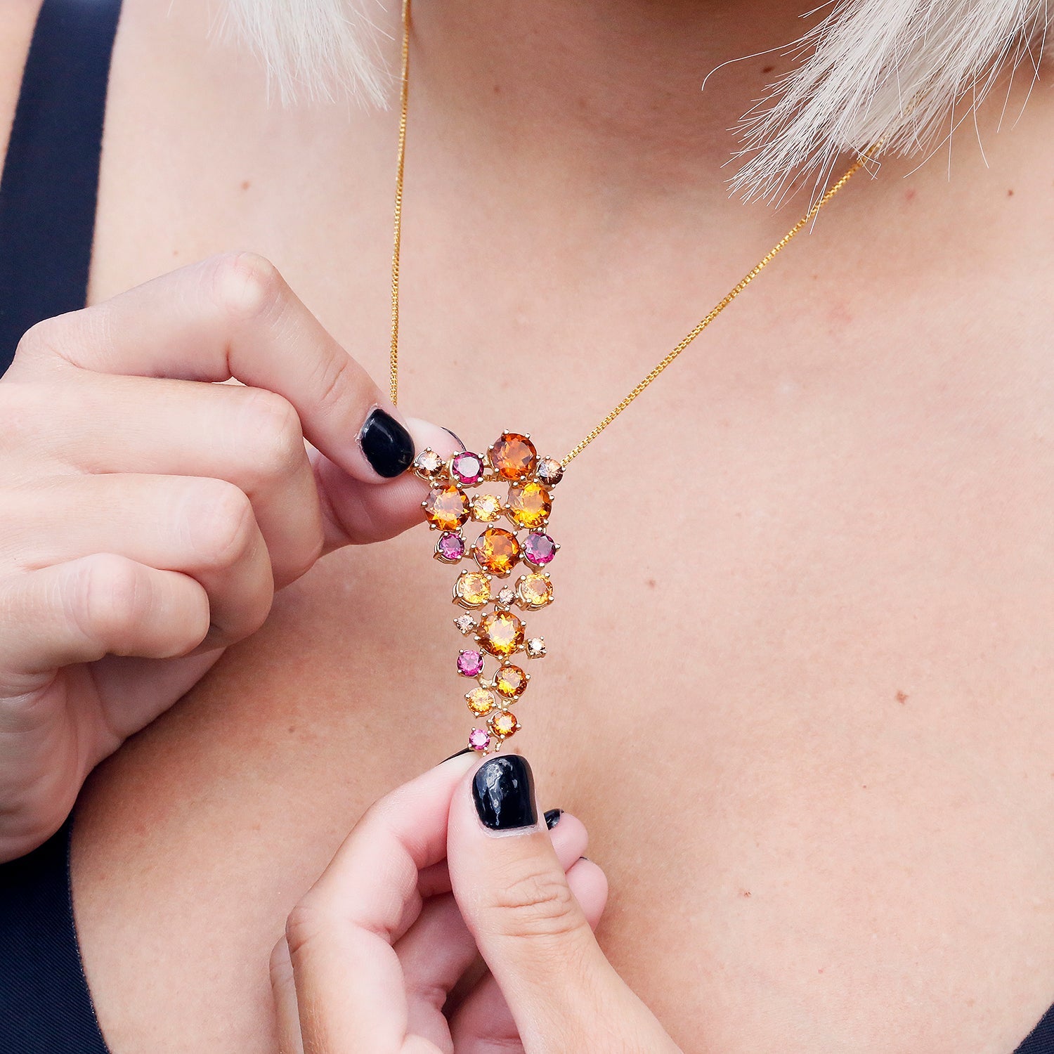 Once Upon A Diamond Pendant Yellow Gold Multi-Gemstone Waterfall Pendant 14K Yellow Gold 15.00ctw