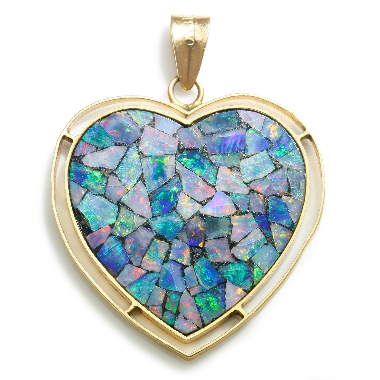 Once Upon A Diamond Pendant Yellow Gold Opal Inlay Mosaic Heart Pendant 14K Yellow Gold