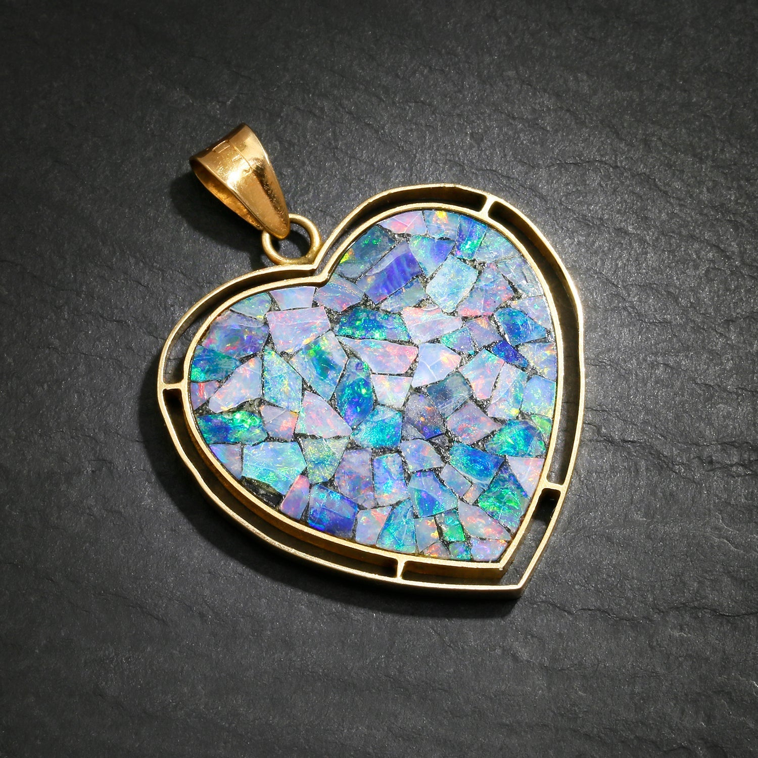 Once Upon A Diamond Pendant Yellow Gold Opal Inlay Mosaic Heart Pendant 14K Yellow Gold