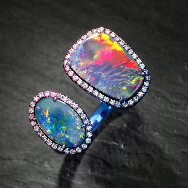 Opal Gap Toi Et Moi Ring with Diamonds 18K with Tinted Rhodium - Image 3