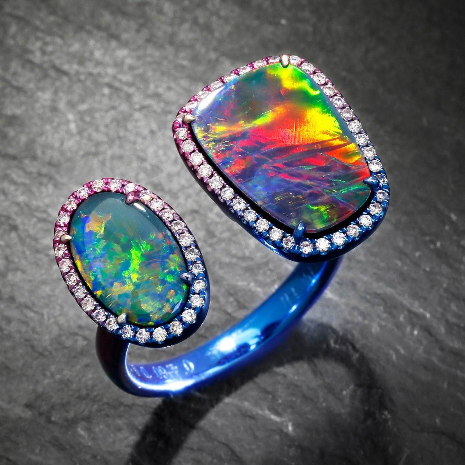 Once Upon A Diamond Ring Gold with Tinted Rhodium Opal Gap Toi Et Moi Ring with Diamonds 18K with Tinted Rhodium