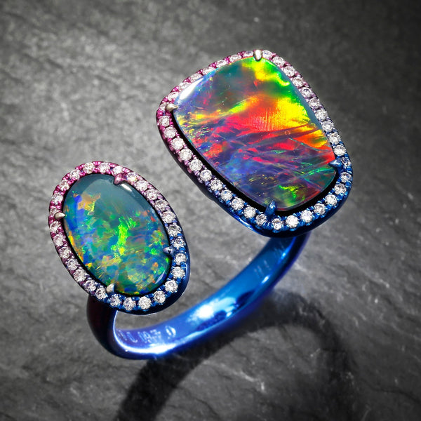 Opal Gap Toi Et Moi Ring with Diamonds 18K with Tinted Rhodium - Image 2