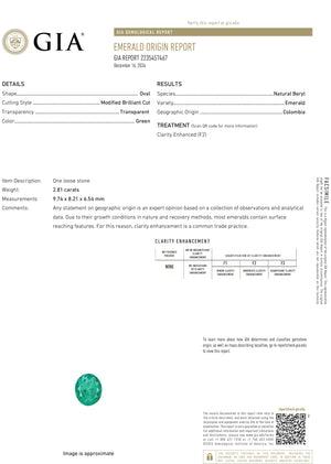 Once Upon A Diamond Ring Platinum GIA Certified Oval Colombian Emerald 3-Stone Ring with Diamonds Platinum