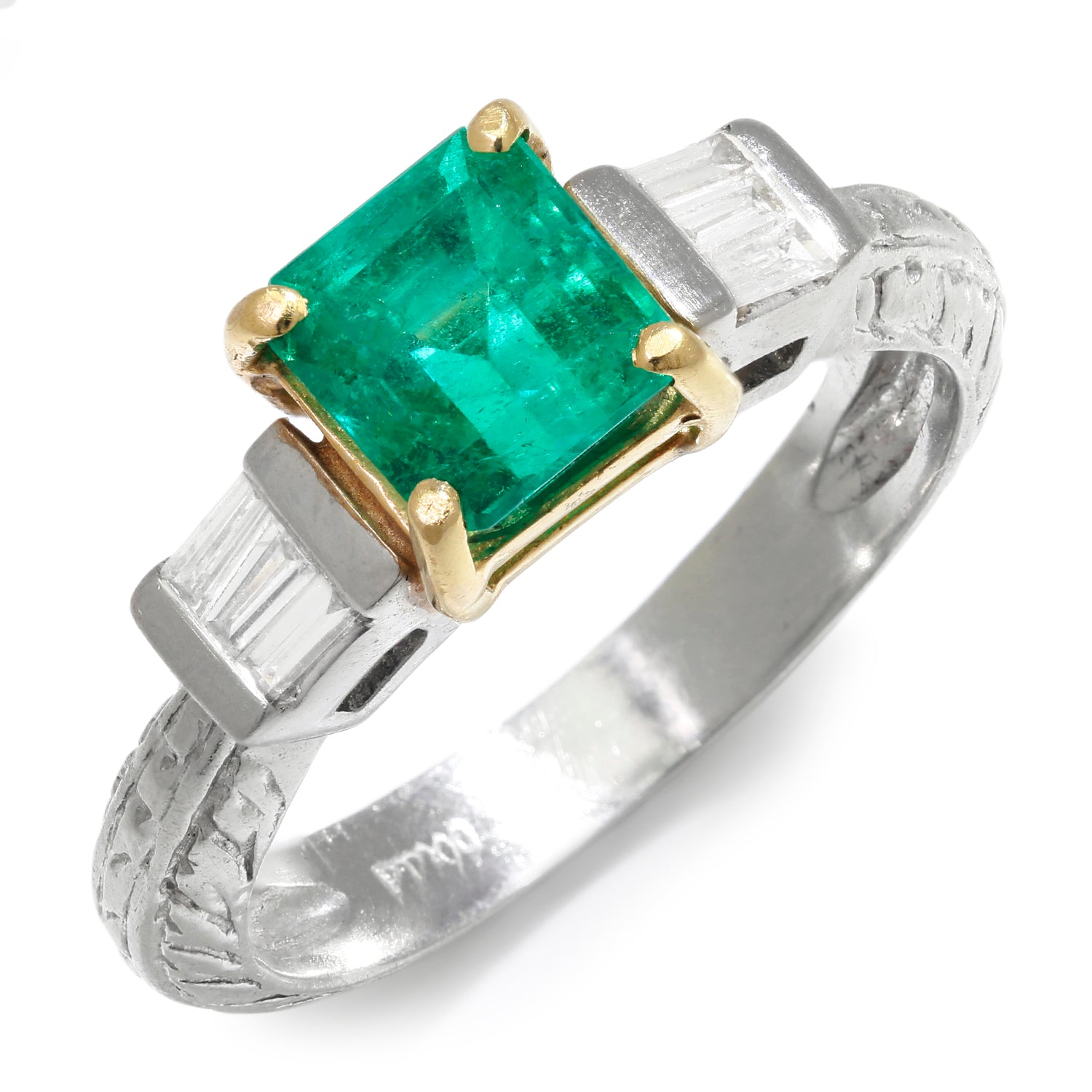 Once Upon A Diamond Ring Platinum & Yellow Gold Colombian Emerald Ring with Diamonds Platinum and Gold 1.40ctw