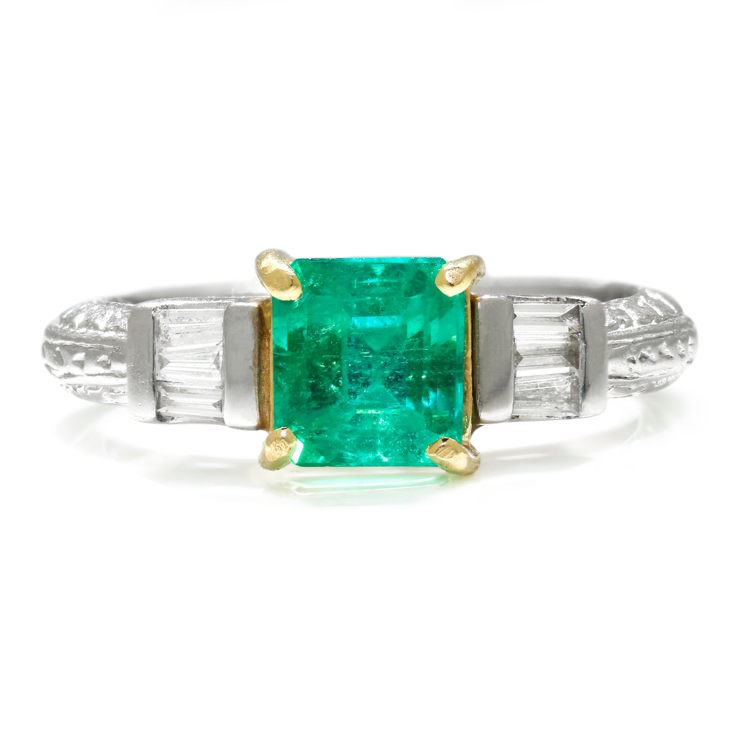 Once Upon A Diamond Ring Platinum & Yellow Gold Colombian Emerald Ring with Diamonds Platinum and Gold 1.40ctw