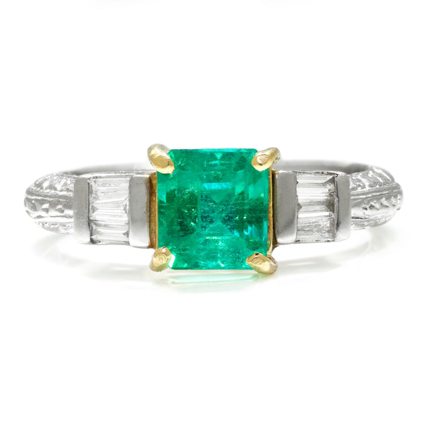 Colombian Emerald Ring with Diamonds Platinum and Gold 1.40ctw - Image 2