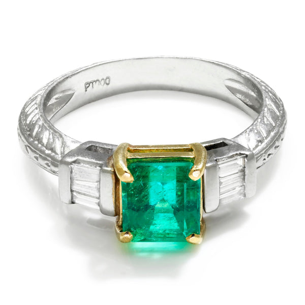 Colombian Emerald Ring with Diamonds Platinum and Gold 1.40ctw - Image 3