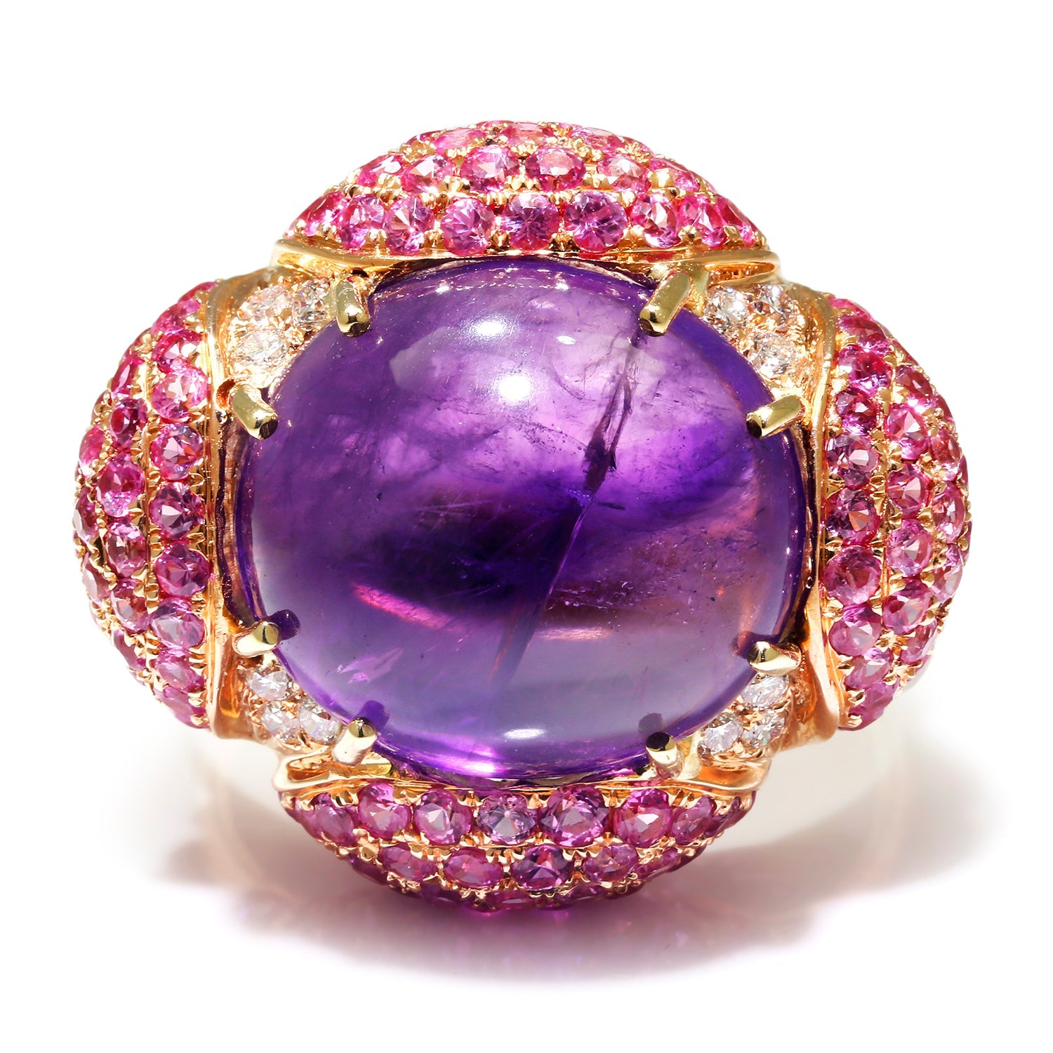 Once Upon A Diamond Ring Rose Gold Cabochon Amethyst Ring with Pink Sapphires & Diamonds 18K Rose Gold