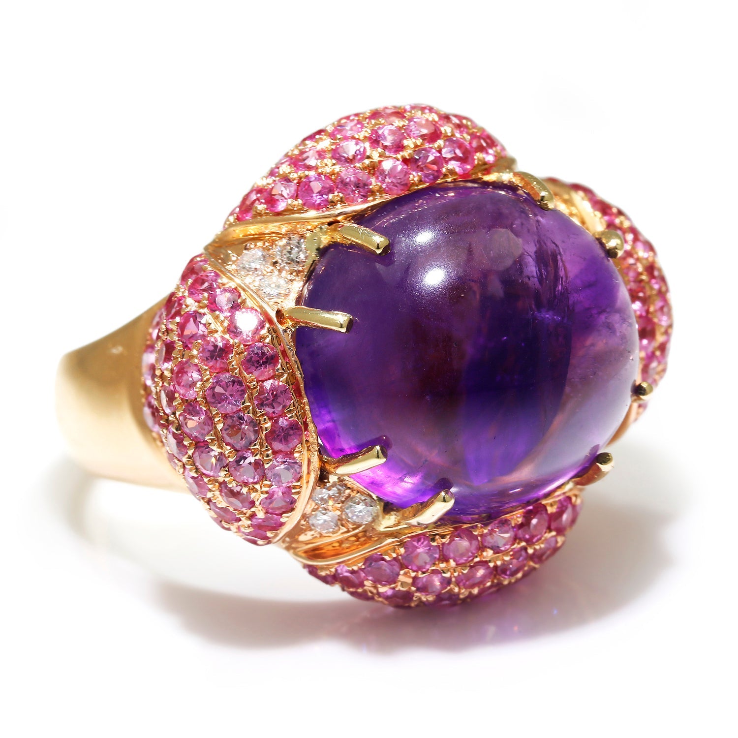 Once Upon A Diamond Ring Rose Gold Cabochon Amethyst Ring with Pink Sapphires & Diamonds 18K Rose Gold