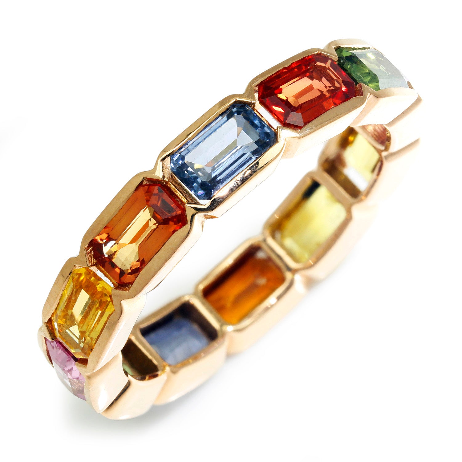 Once Upon A Diamond Ring Rose Gold Multi-Color Sapphire Eternity Band 18K Rose Gold SZ-7