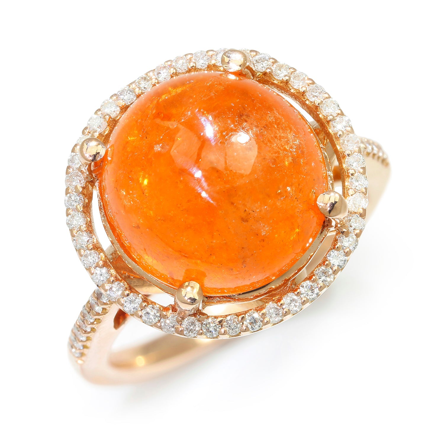 Once Upon A Diamond Ring Rose Gold Round Fire Opal Halo Ring with Diamonds 14K Rose Gold