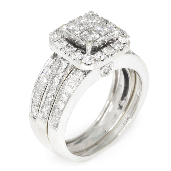 1.50ctw Quad Princess Cut Diamond Frame Bridal Set 14K White Gold - Image 2