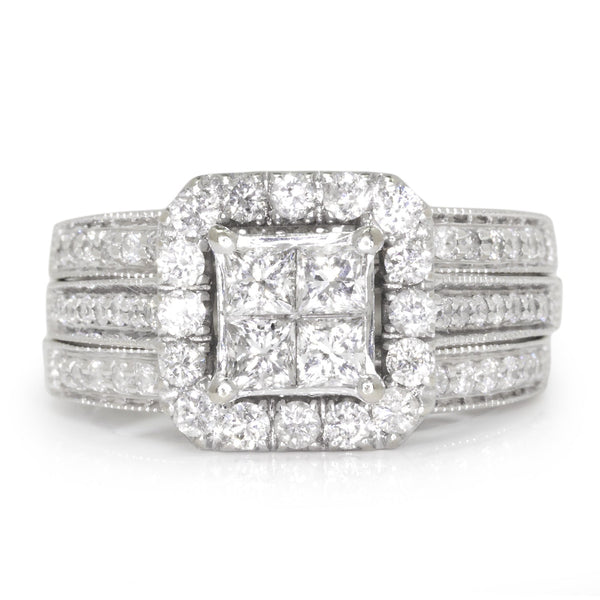 1.50ctw Quad Princess Cut Diamond Frame Bridal Set 14K White Gold - Image 3