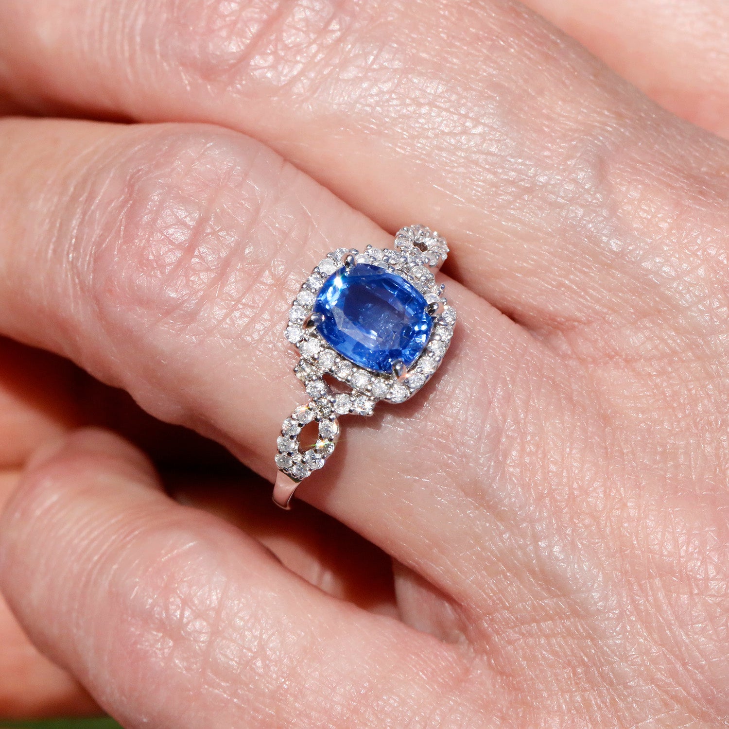 Once Upon A Diamond Ring White Gold Certified NO HEAT Sapphire Ring with Diamonds 14K White Gold