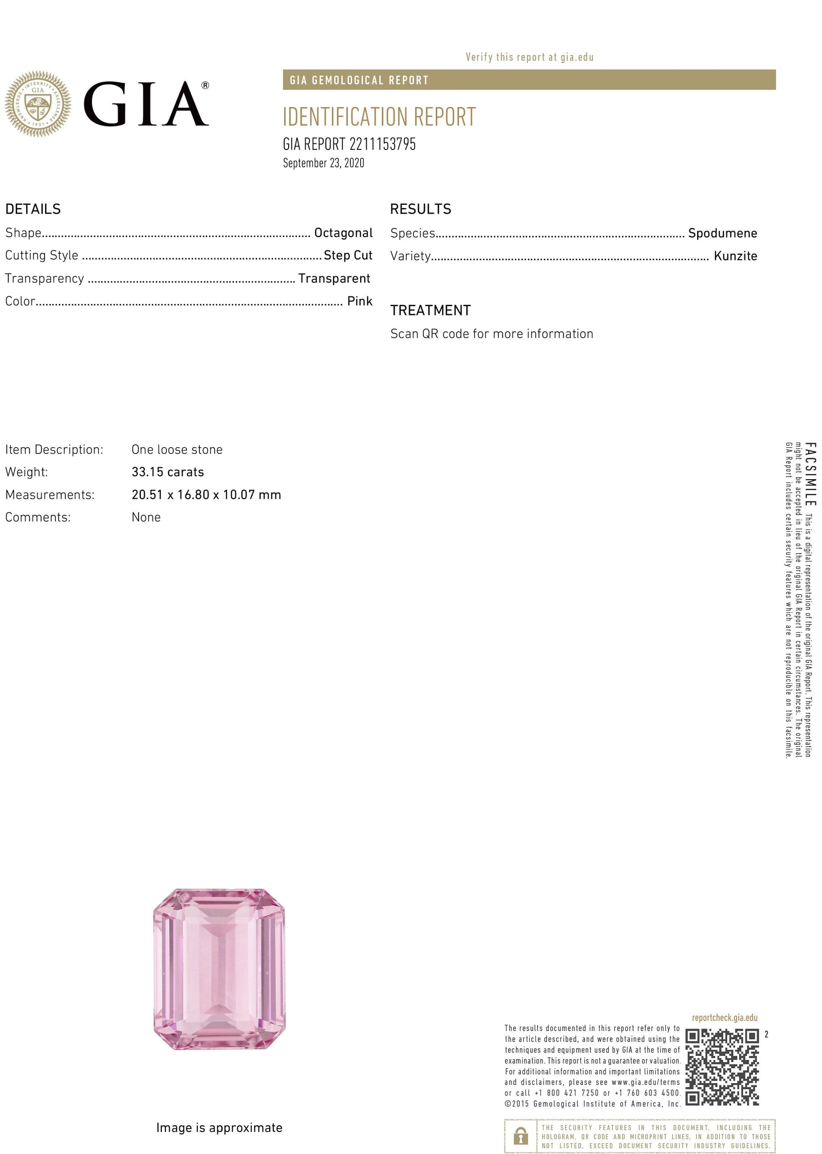 Once Upon A Diamond Ring White Gold GIA Certified 33.15CT Pink Kunzite Ring with Diamonds White Gold