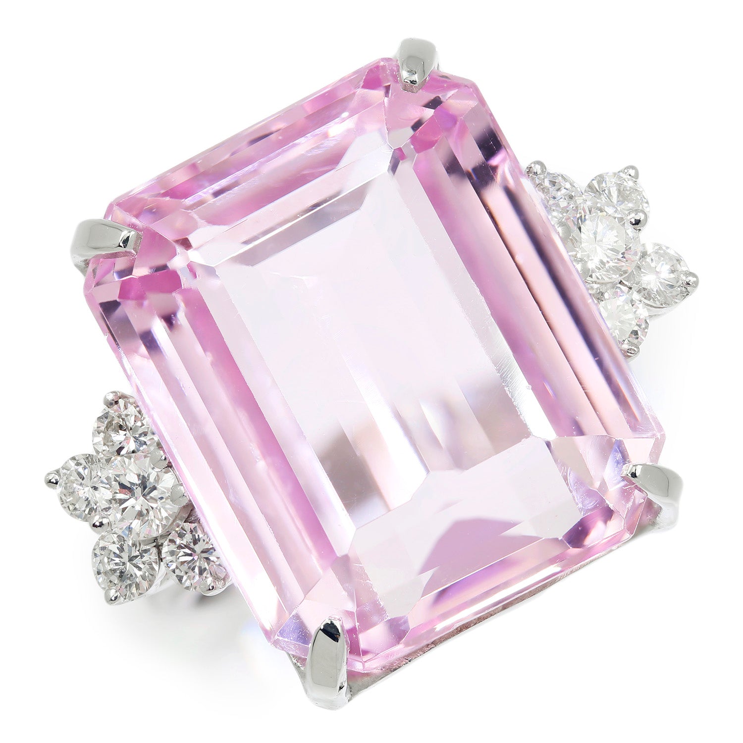 Once Upon A Diamond Ring White Gold GIA Certified 33.15CT Pink Kunzite Ring with Diamonds White Gold