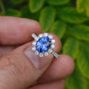 Once Upon A Diamond Ring White Gold GIA Certified Blue Sapphire Halo Ring with Diamonds 18K White Gold