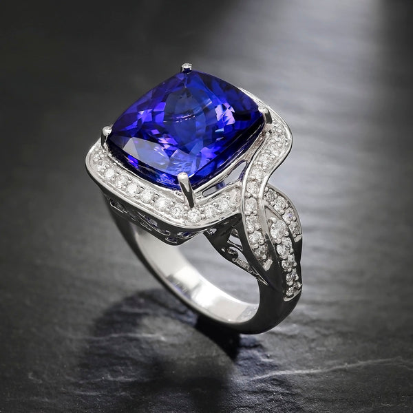 GIA Certified Tanzanite Criss Cross Ring with Diamonds in White Gold - Image 2