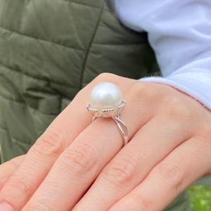Once Upon A Diamond Ring White Gold Large South Sea Pearl & Diamond Ring 14K White Gold 14MM