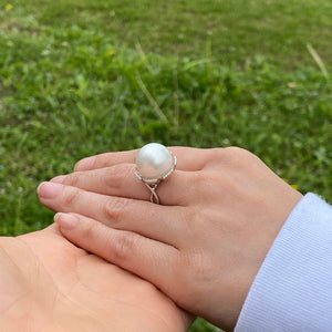 Once Upon A Diamond Ring White Gold Large South Sea Pearl & Diamond Ring 14K White Gold 14MM