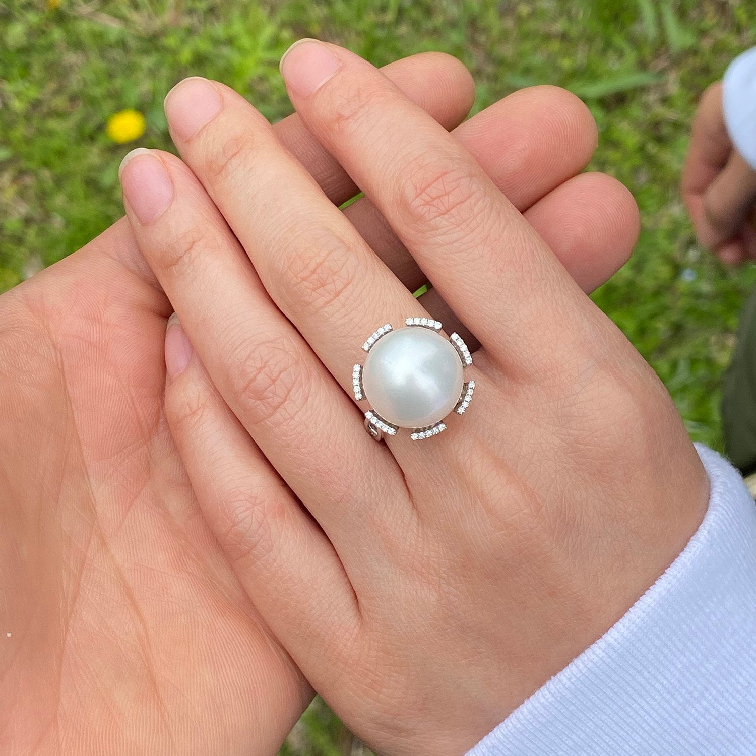 Once Upon A Diamond Ring Large South Sea Pearl & Diamond Ring 14K White Gold 14MM