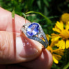 Once Upon A Diamond Ring White Gold Oval Tanzanite Split Shank Ring with Diamonds 18K White Gold