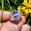 Once Upon A Diamond Ring White Gold Oval Tanzanite Split Shank Ring with Diamonds 18K White Gold