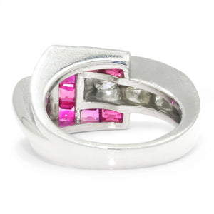 Once Upon A Diamond Ring White Gold Vintage European Diamond Ring with Rubies 18K White Gold 1.45ctw