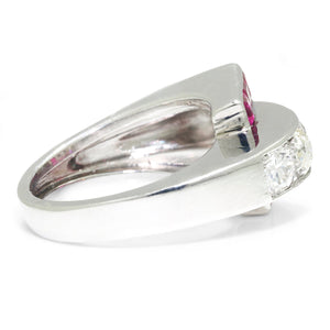 Once Upon A Diamond Ring White Gold Vintage European Diamond Ring with Rubies 18K White Gold 1.45ctw