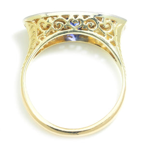 Once Upon A Diamond Ring White & Yellow Gold Antique Oval Sapphire Filigree Ring with Diamonds Two-Tone Gold