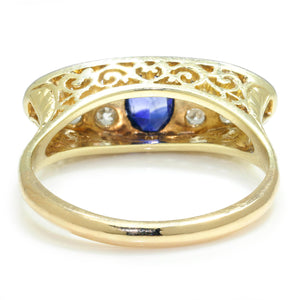 Once Upon A Diamond Ring White & Yellow Gold Antique Oval Sapphire Filigree Ring with Diamonds Two-Tone Gold