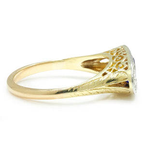 Once Upon A Diamond Ring White & Yellow Gold Antique Oval Sapphire Filigree Ring with Diamonds Two-Tone Gold