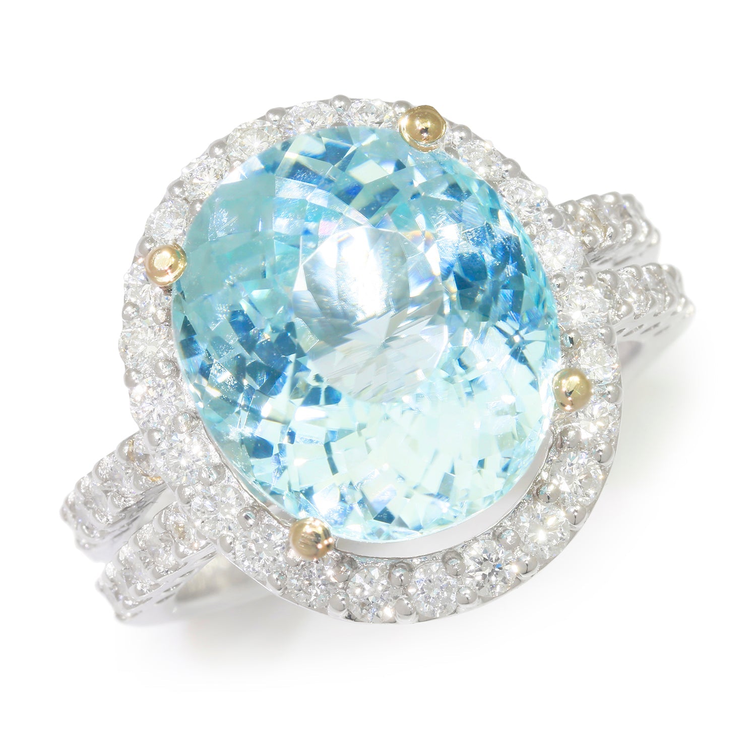 Once Upon A Diamond Ring White & Yellow Gold Certified Neon-Blue Paraiba Tourmaline Ring with Diamonds 18K 7.36ct
