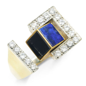 Once Upon A Diamond Ring White & Yellow Gold Designer Rotating Flip-Top Ring with Gems & Diamonds 18K Gold