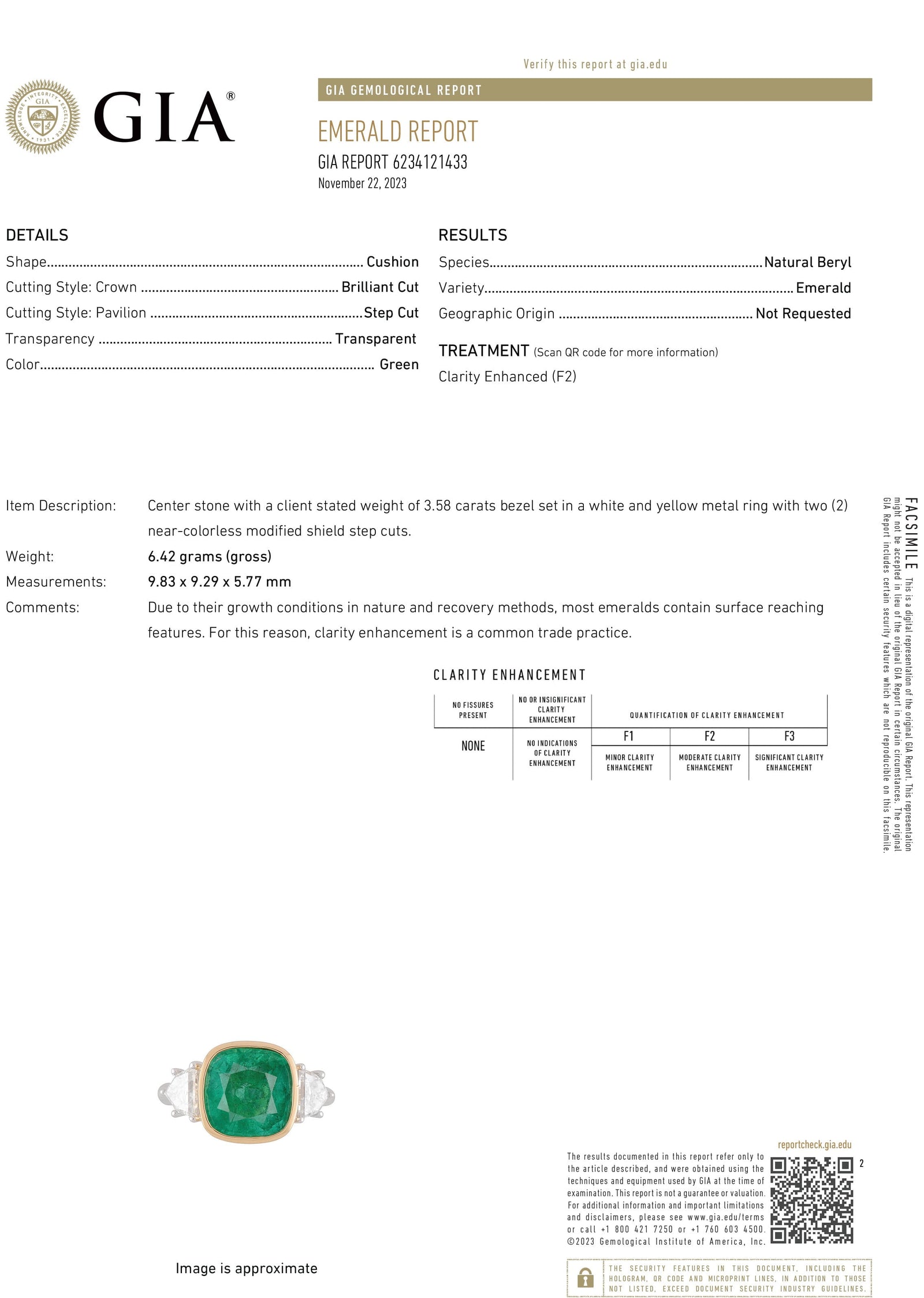 Once Upon A Diamond Ring White & Yellow Gold GIA Certified Bezel Set Emerald 3-Stone Diamond Ring 18K Two-Tone