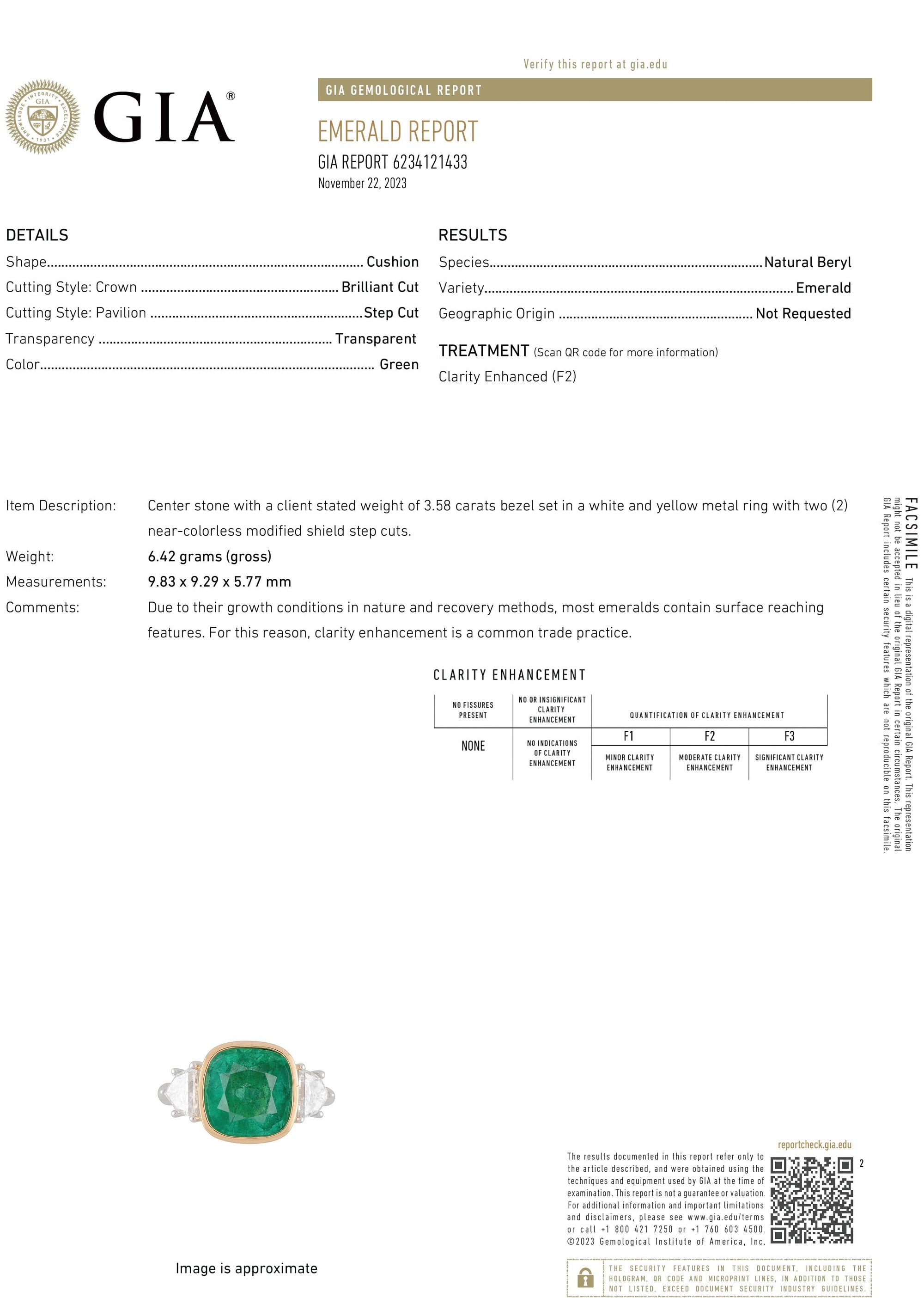 Once Upon A Diamond Ring White & Yellow Gold GIA Certified Bezel Set Emerald 3-Stone Diamond Ring 18K Two-Tone