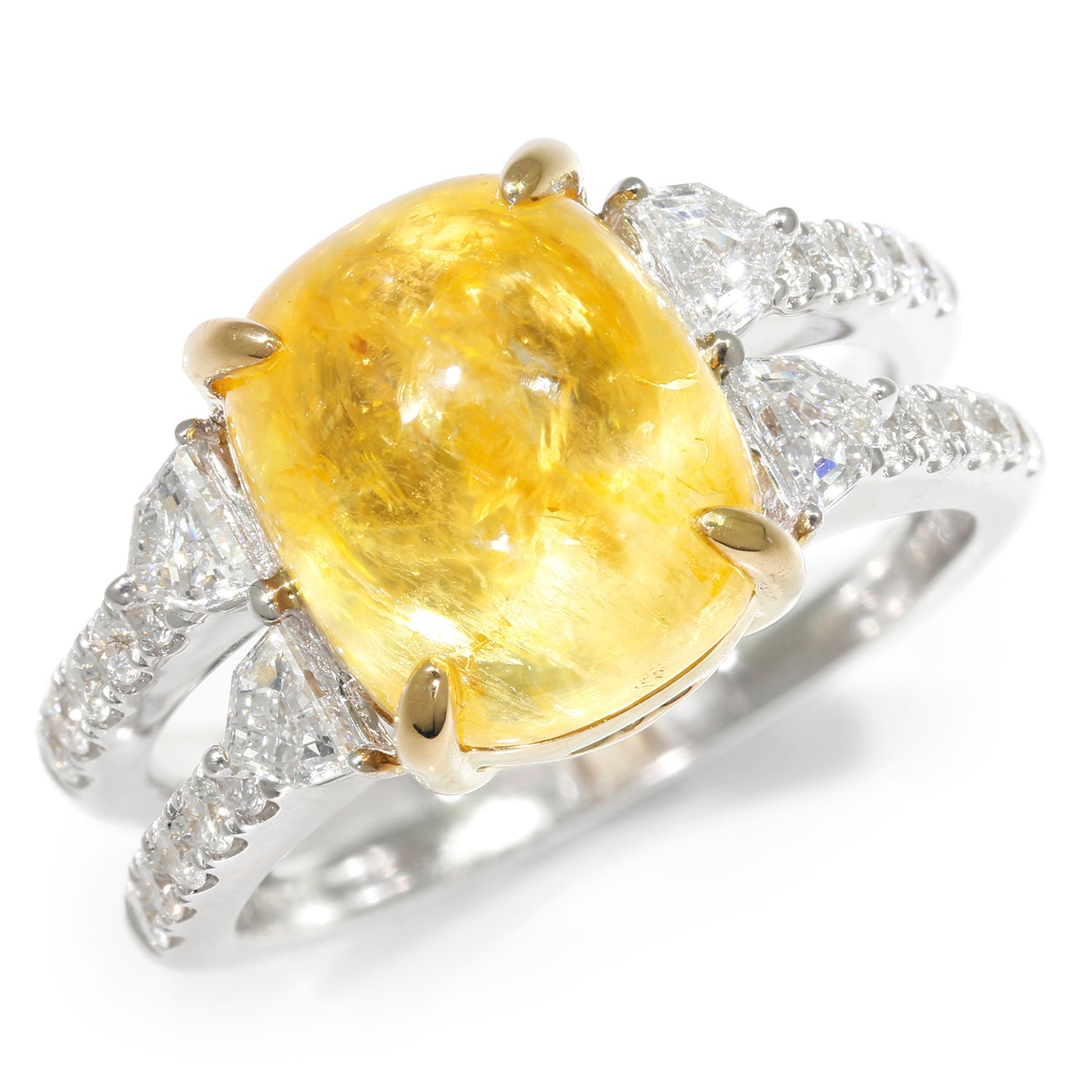 Once Upon A Diamond Ring White & Yellow Gold GIA Certified Natural Yellow Sapphire Ring with Diamonds 18K 8.21ct