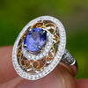 Once Upon A Diamond Ring White & Yellow Gold GIA Certified Purple Sapphire Filigree Ring with Diamonds 18K Gold