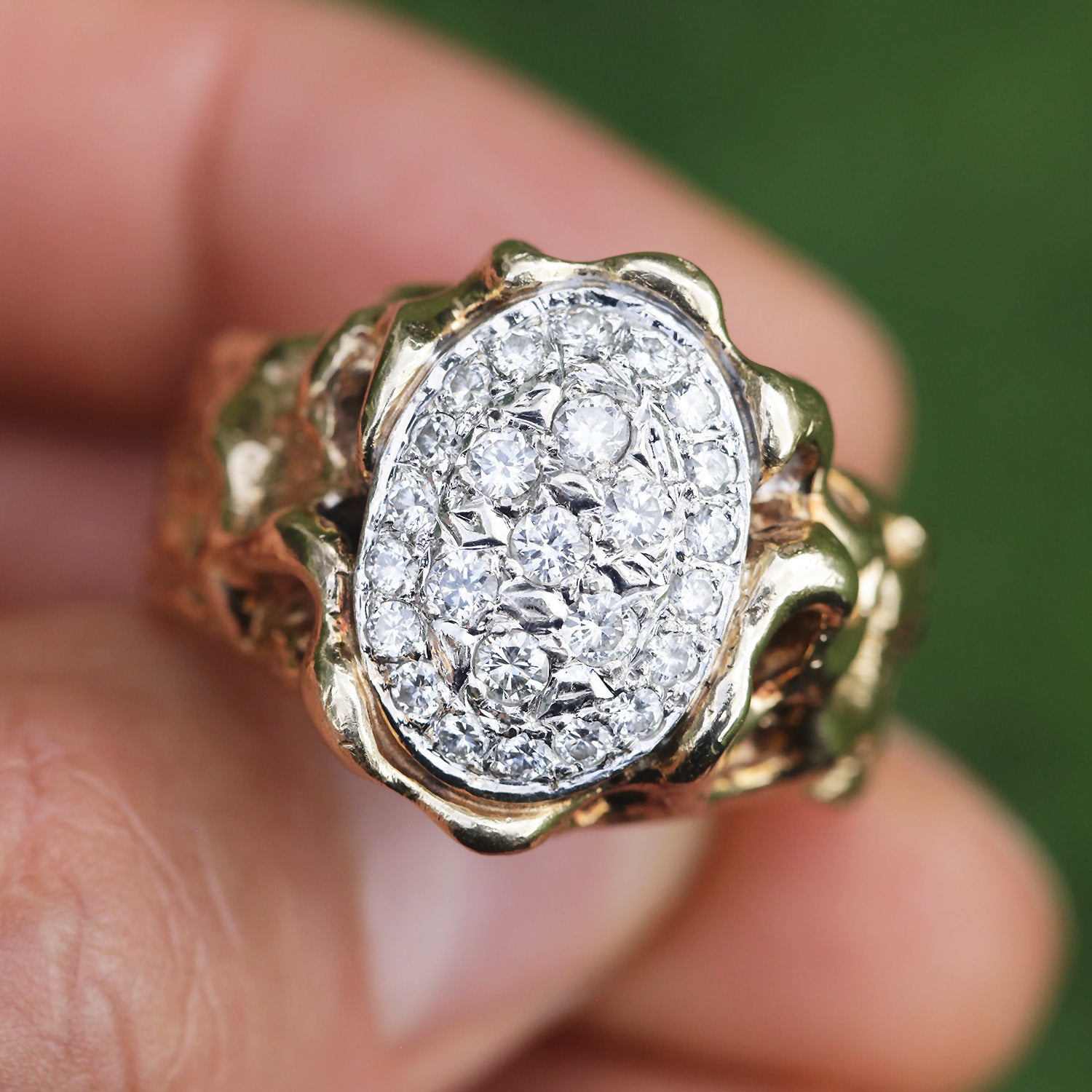 Once Upon A Diamond Ring White & Yellow Gold Men's Diamond Nugget Ring 14K Heavy Two-Tone Gold 0.75ctw SZ-14