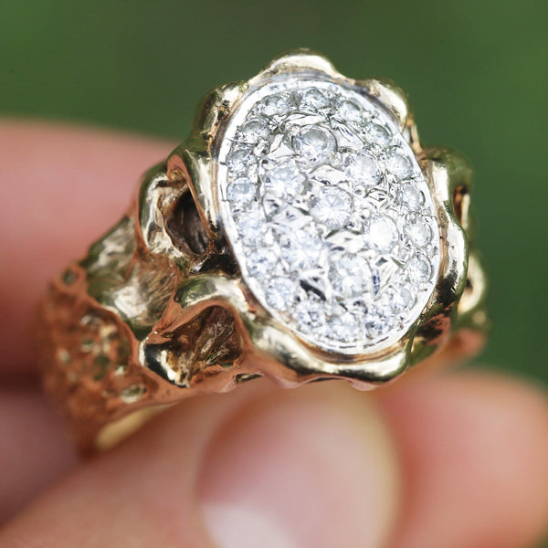 Men's Diamond Nugget Ring 14K Heavy Two-Tone Gold 0.75ctw SZ-14 - Image 3