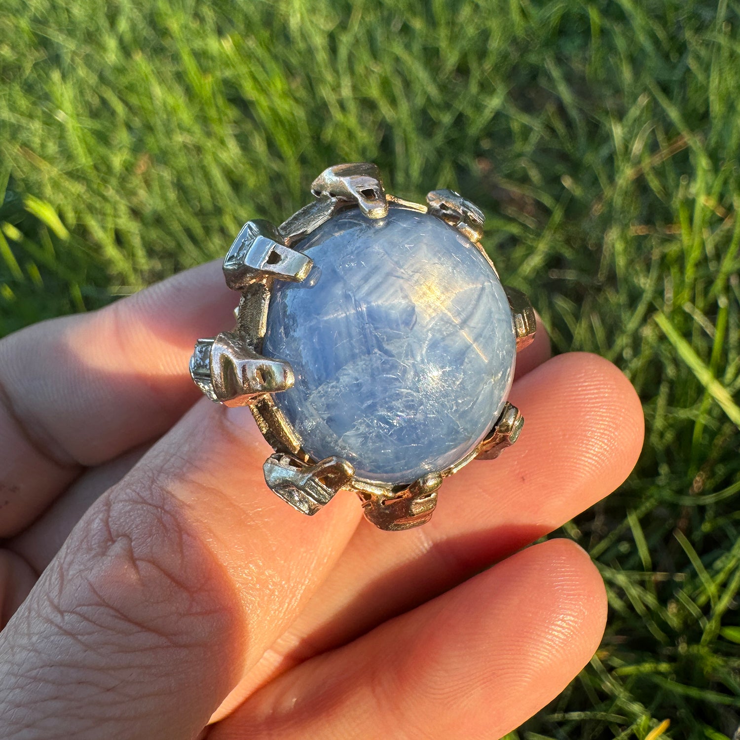 Once Upon A Diamond Ring White, Yellow & Rose Gold HUGE 55 Carat Blue Star Sapphire Diamond Custom Ring 18K Tri-Color Gold