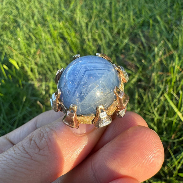 HUGE 55 Carat Blue Star Sapphire Diamond Custom Ring 18K Tri-Color Gold - Image 3