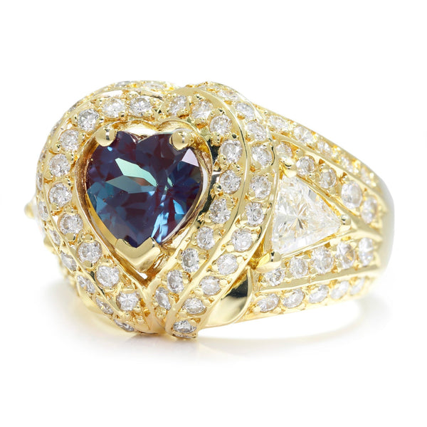 Lab-Created Alexandrite Ring with Diamonds 18K Yellow Gold - Image 2